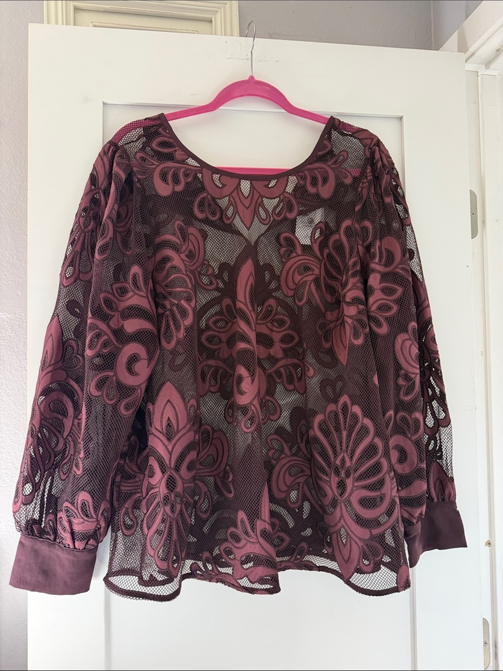 torrid Mauve Floral Mesh Long-Sleeve Blouse